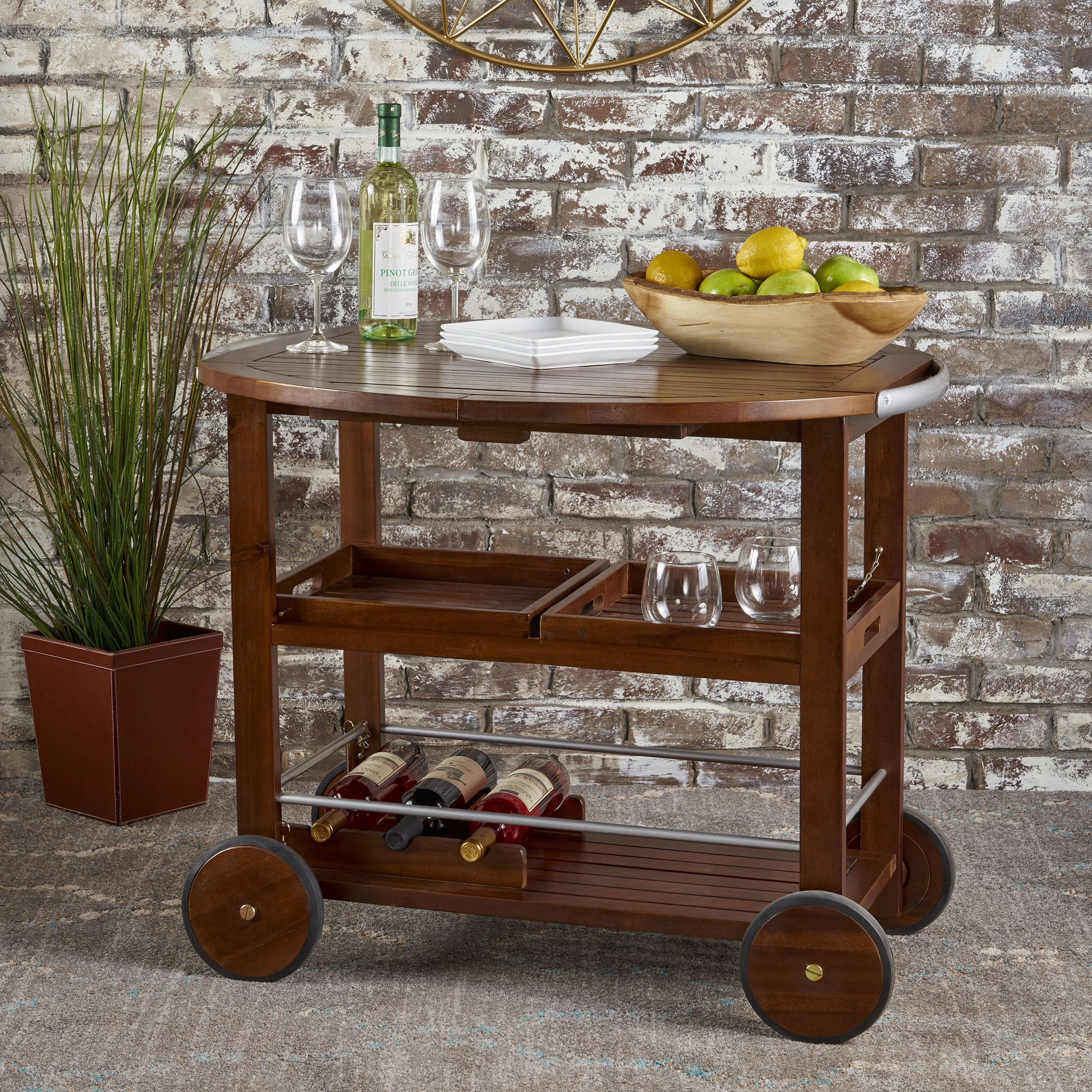 Streamdale Christopher Knight Home Tillary Outdoor Bar Cart with Drop Leaf and Wine Rack