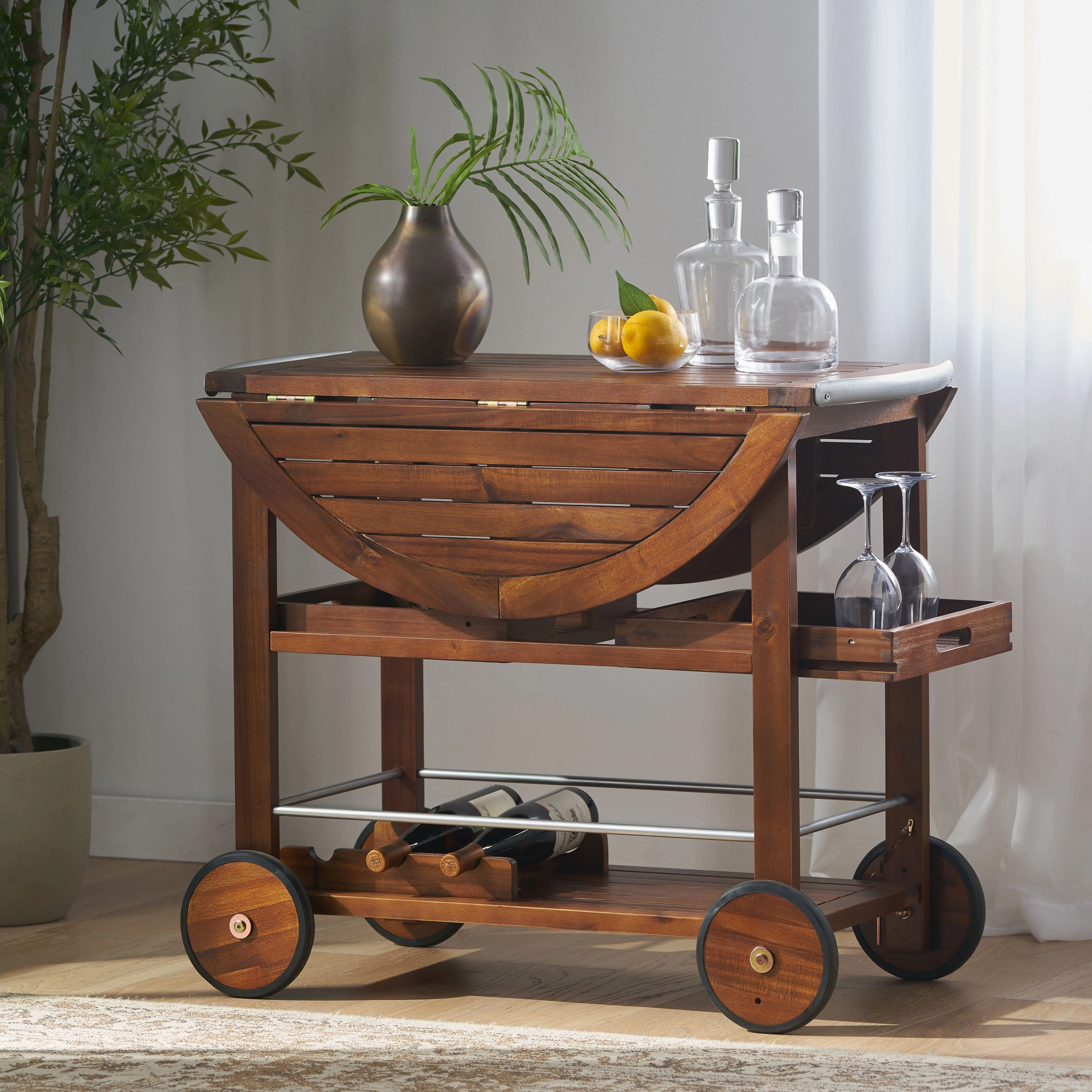 Streamdale Christopher Knight Home Tillary Outdoor Bar Cart with Drop Leaf and Wine Rack