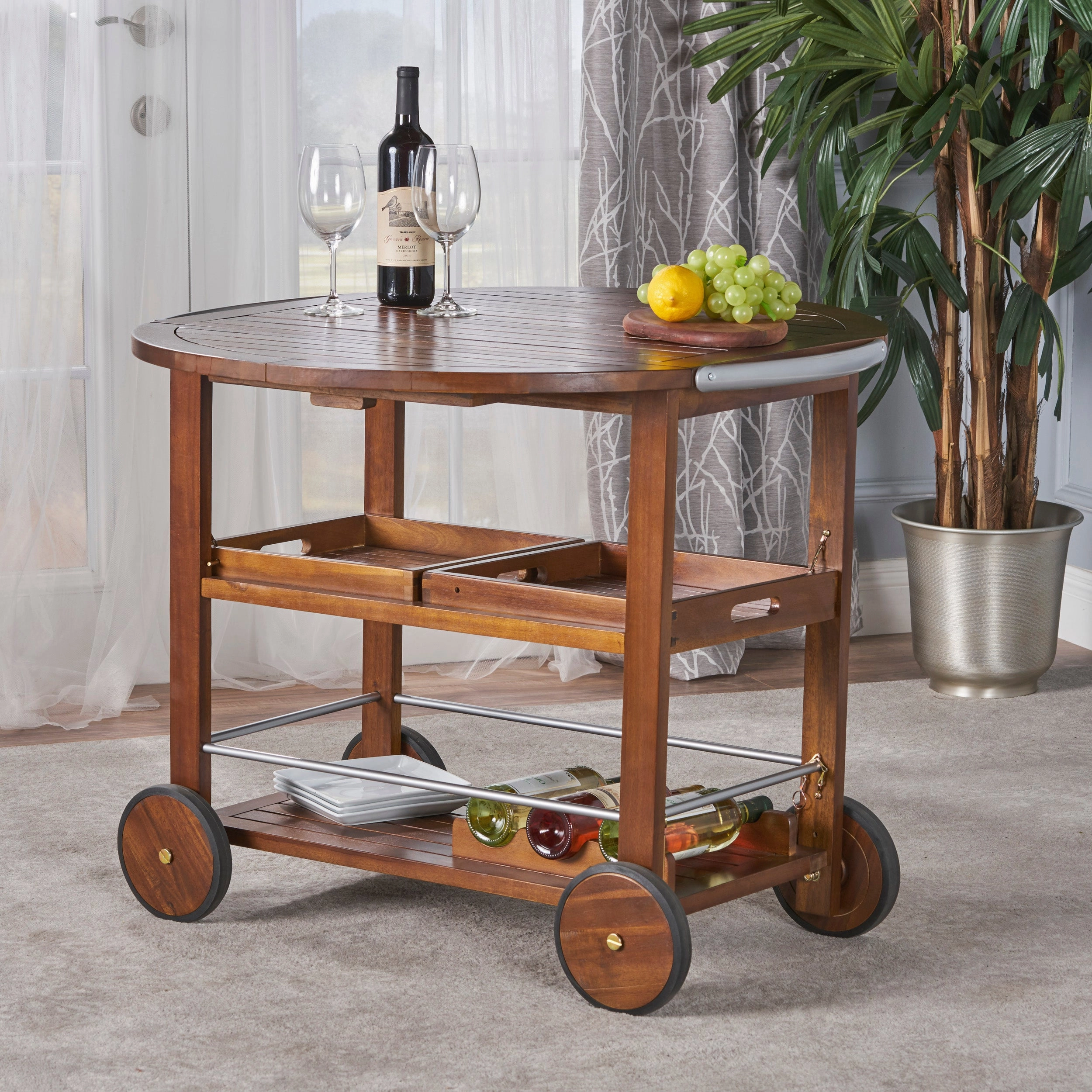 Streamdale Christopher Knight Home Tillary Outdoor Bar Cart with Drop Leaf and Wine Rack