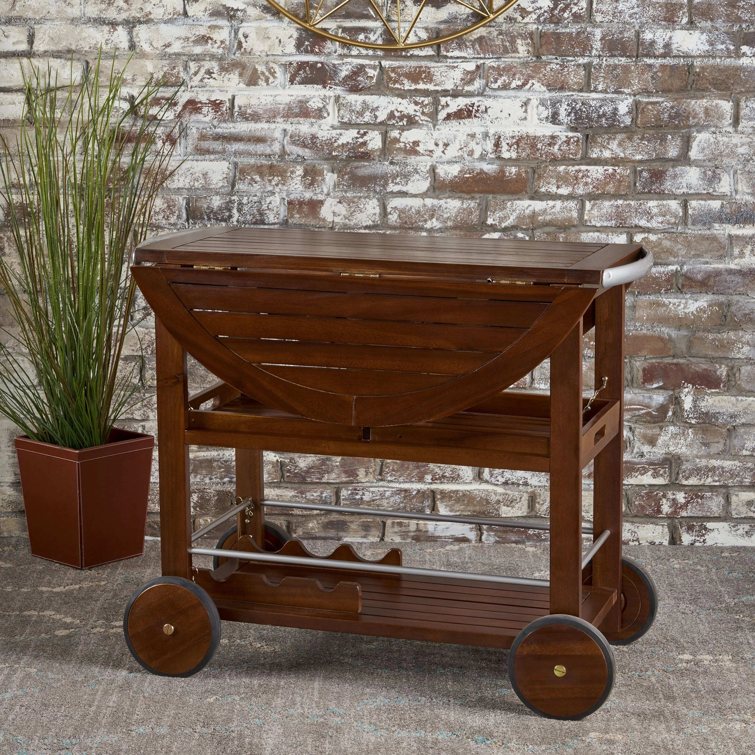 Streamdale Christopher Knight Home Tillary Outdoor Bar Cart with Drop Leaf and Wine Rack