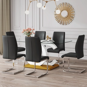 Streamdale Glass Dining Set with 6 PU Chairs