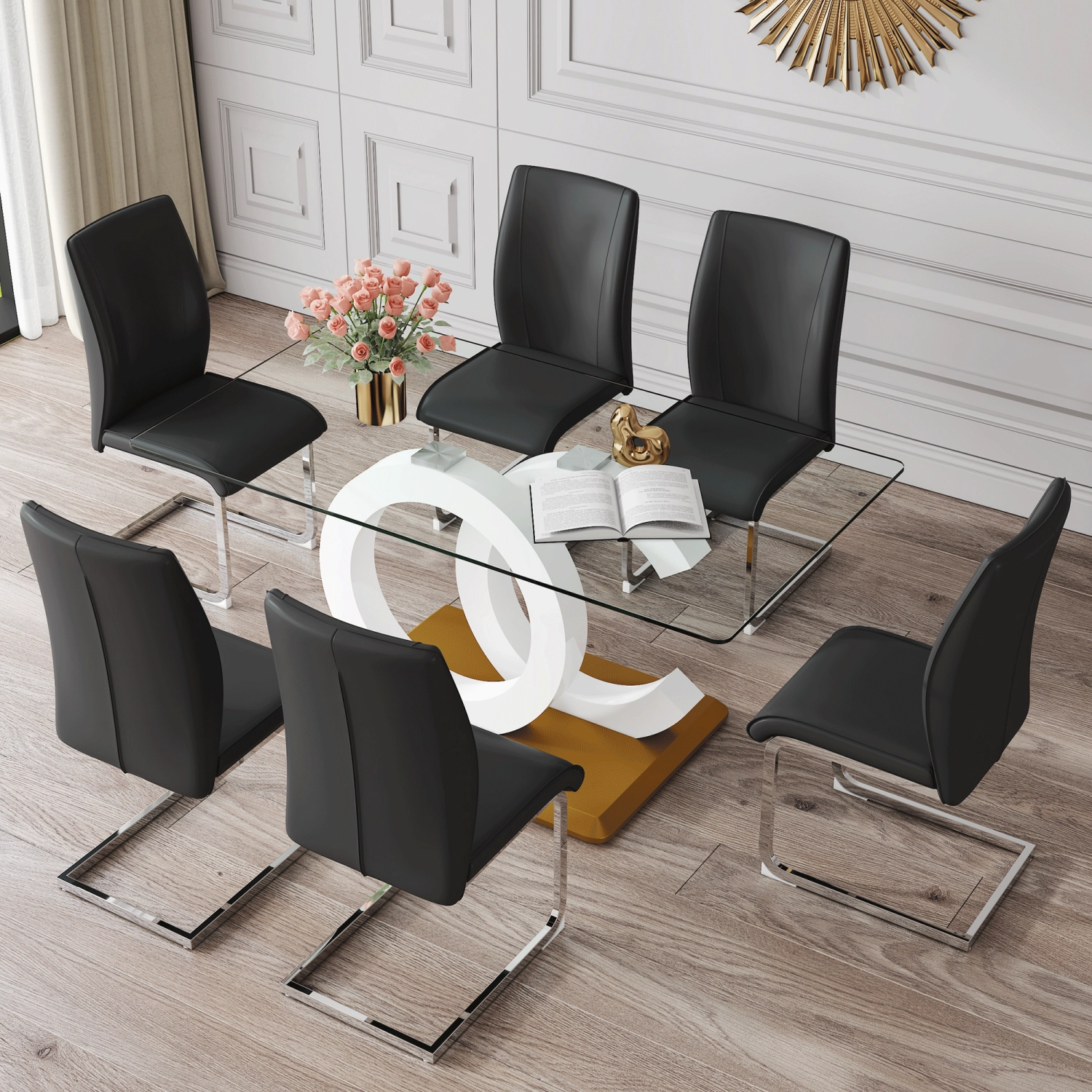 Streamdale Glass Dining Set with 6 PU Chairs