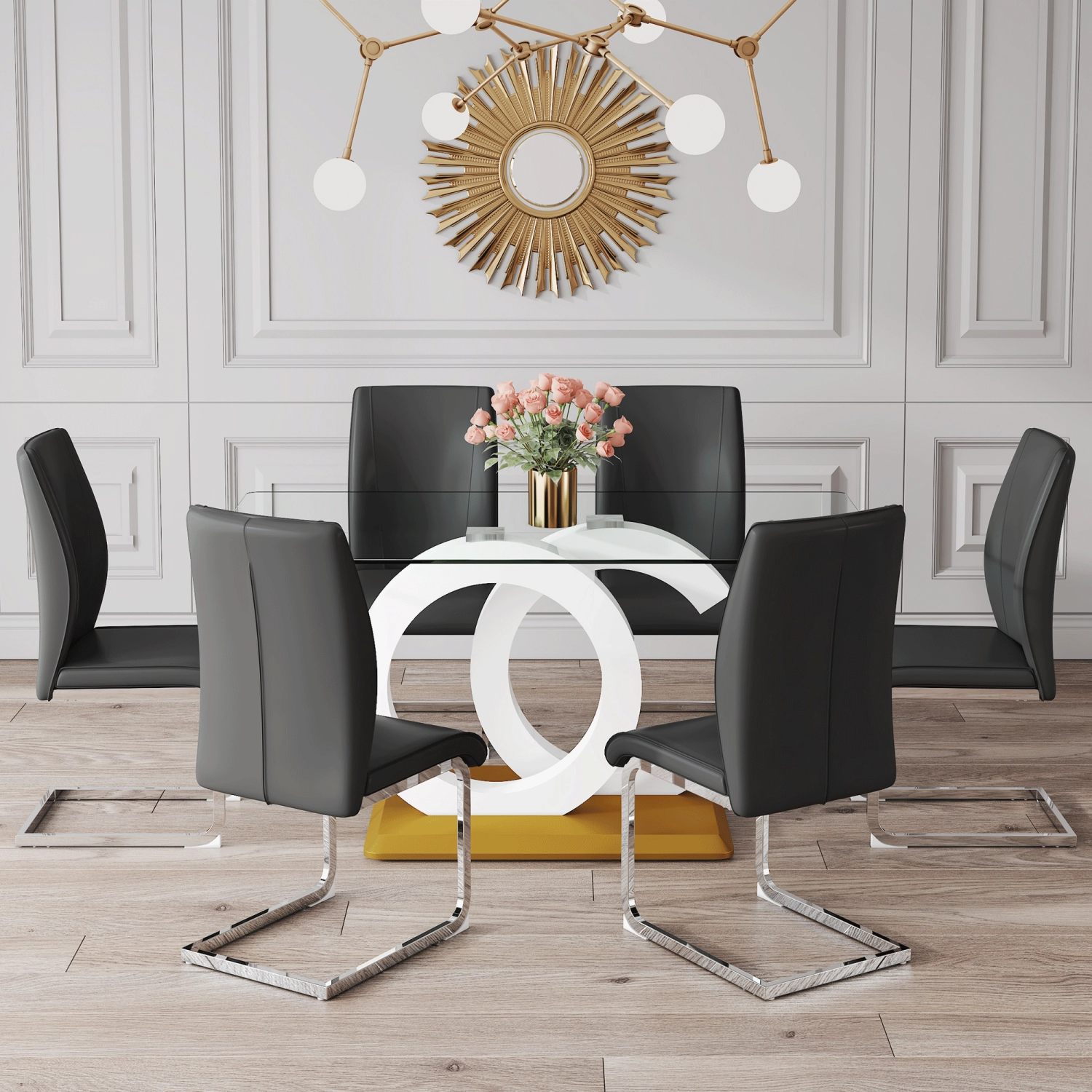 Streamdale Glass Dining Set with 6 PU Chairs