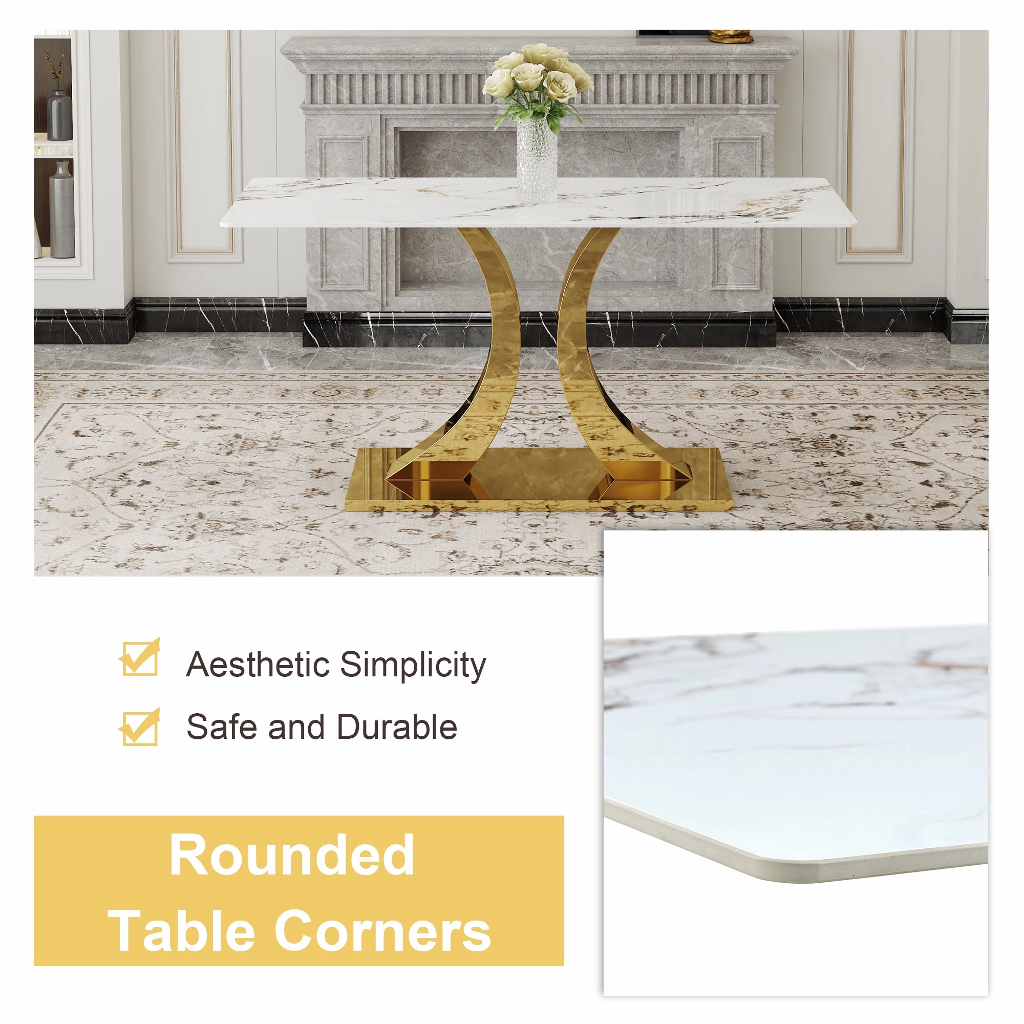 Streamdale Luxurious 63" Sintered Stone Dining Set with X-Legs & PU Chairs