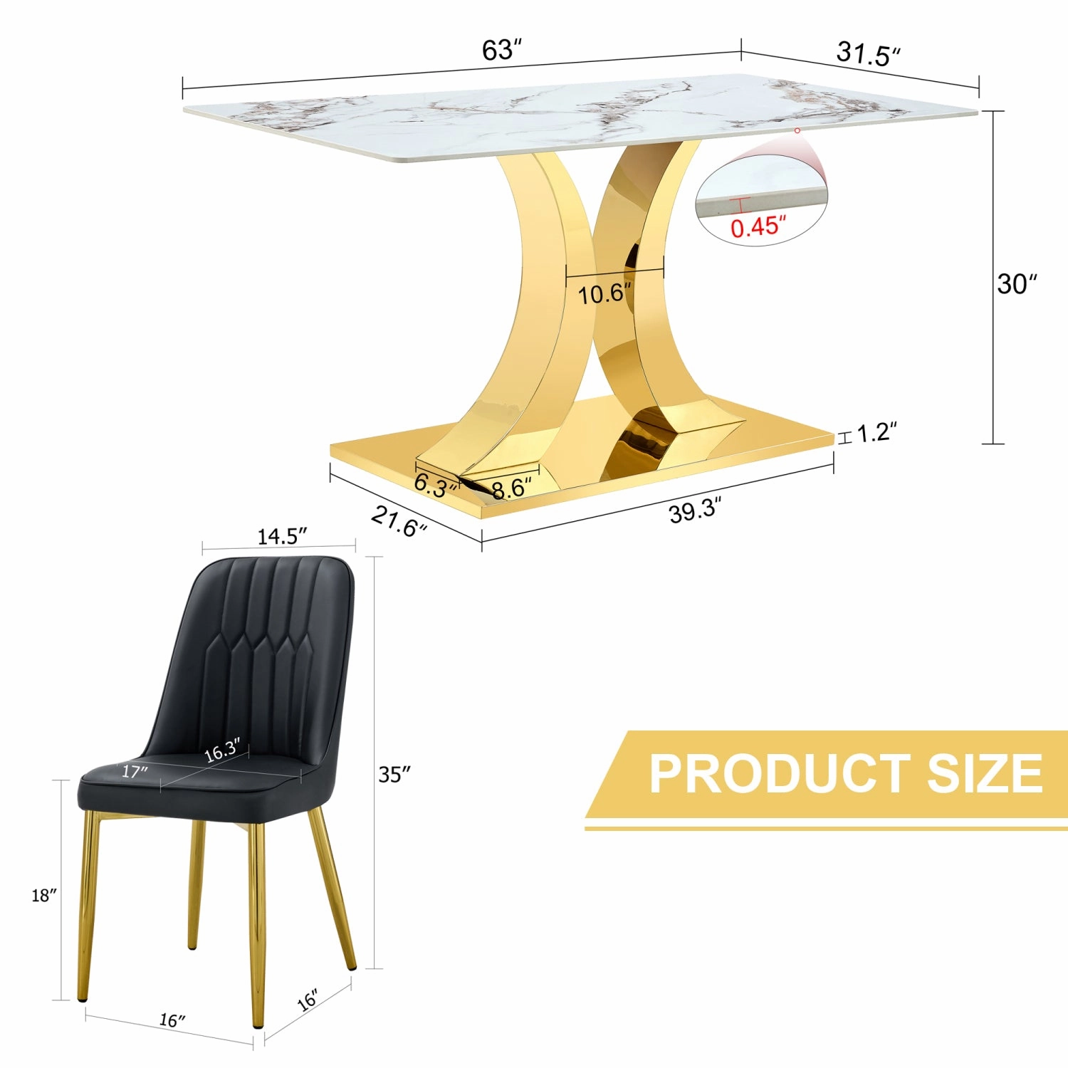 Streamdale Luxurious 63" Sintered Stone Dining Set with X-Legs & PU Chairs