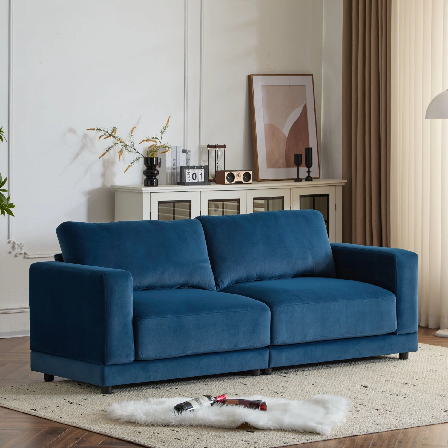 Streamdale Velvet Sofa - Modern Square Arm, Deep Cushions
