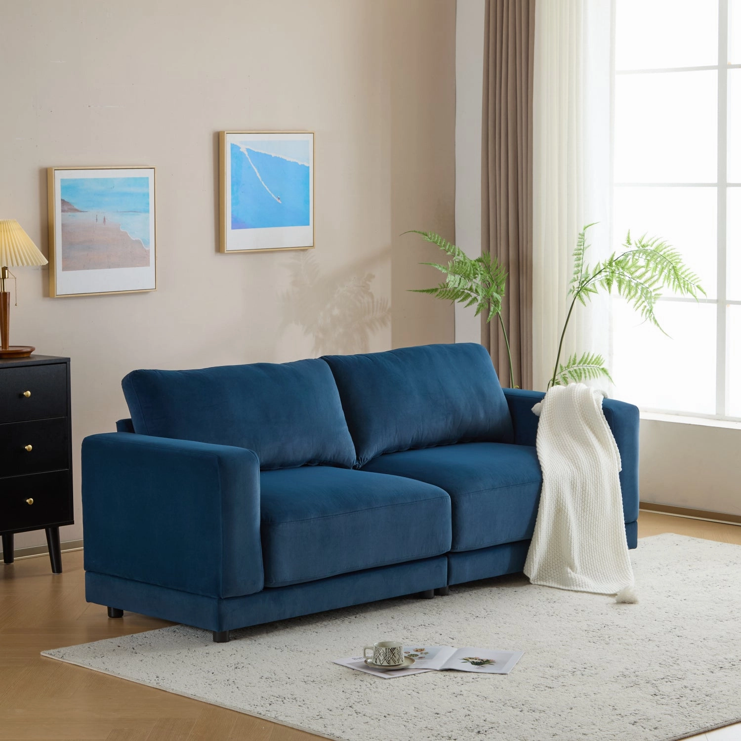 Streamdale Velvet Sofa - Modern Square Arm, Deep Cushions