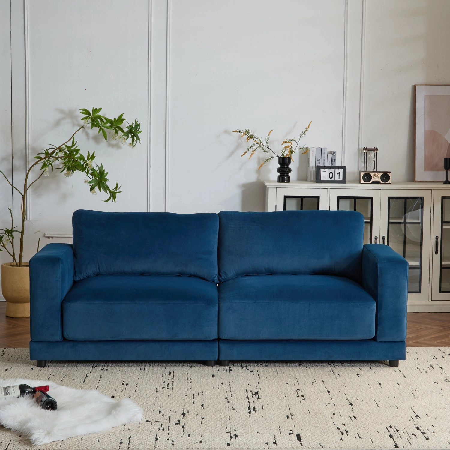 Streamdale Velvet Sofa - Modern Square Arm, Deep Cushions