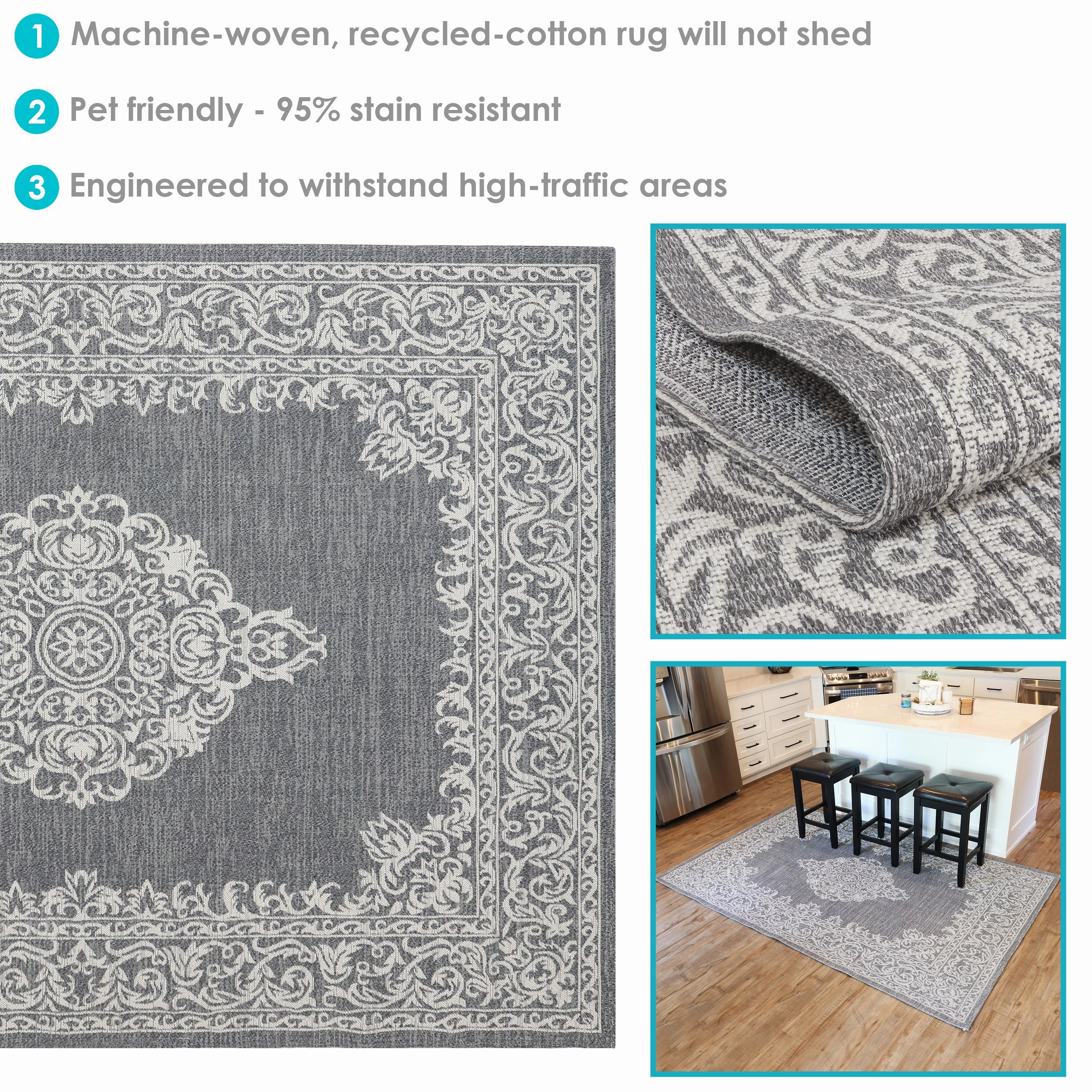 Sunnydaze Parisian Paradise Indoor Area Rug in Ash - 5 Ft. x 7 Ft.