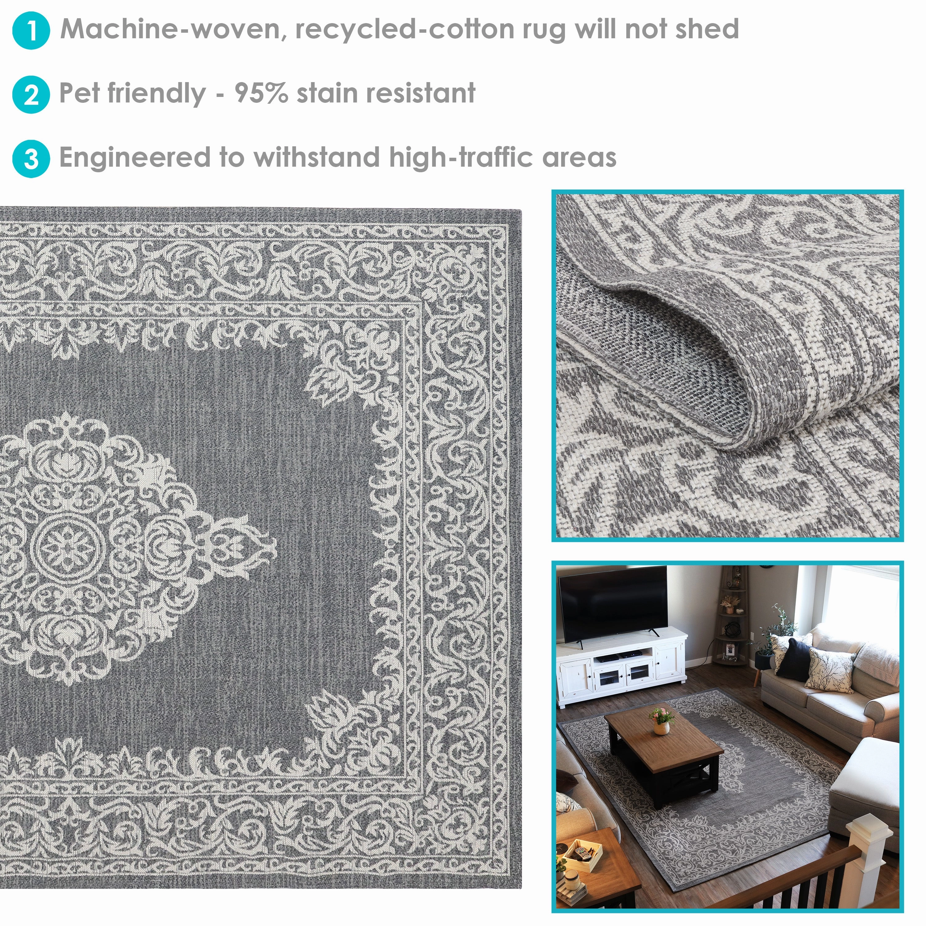 Sunnydaze Parisian Paradize Indoor Area Rug in Ash - 8 Ft. x 10 Ft.