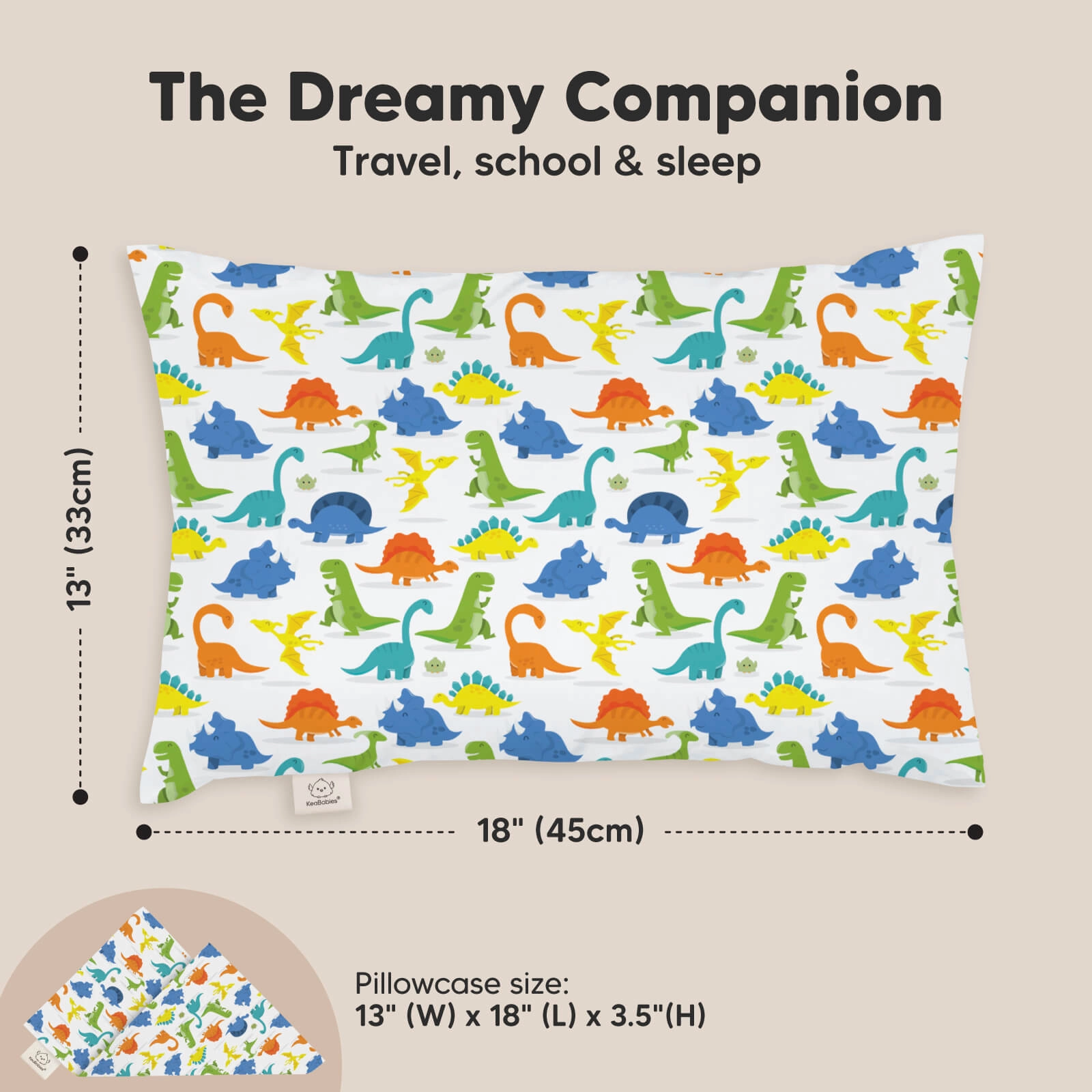 Toddler Pillow with Pillowcase (Happy Dino)