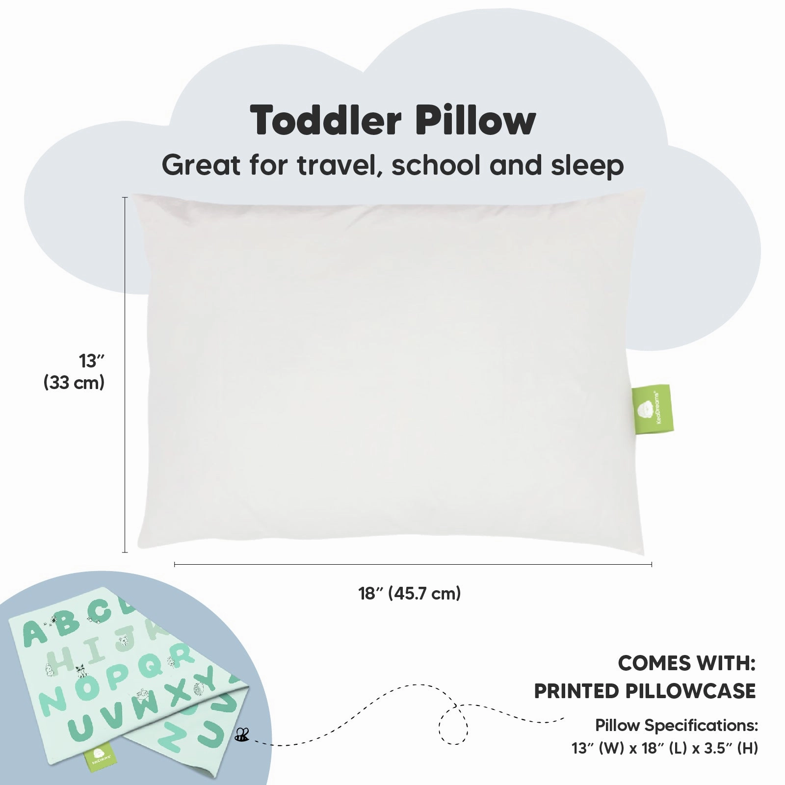 Toddler Pillow with Pillowcase (KeaABC Mint)