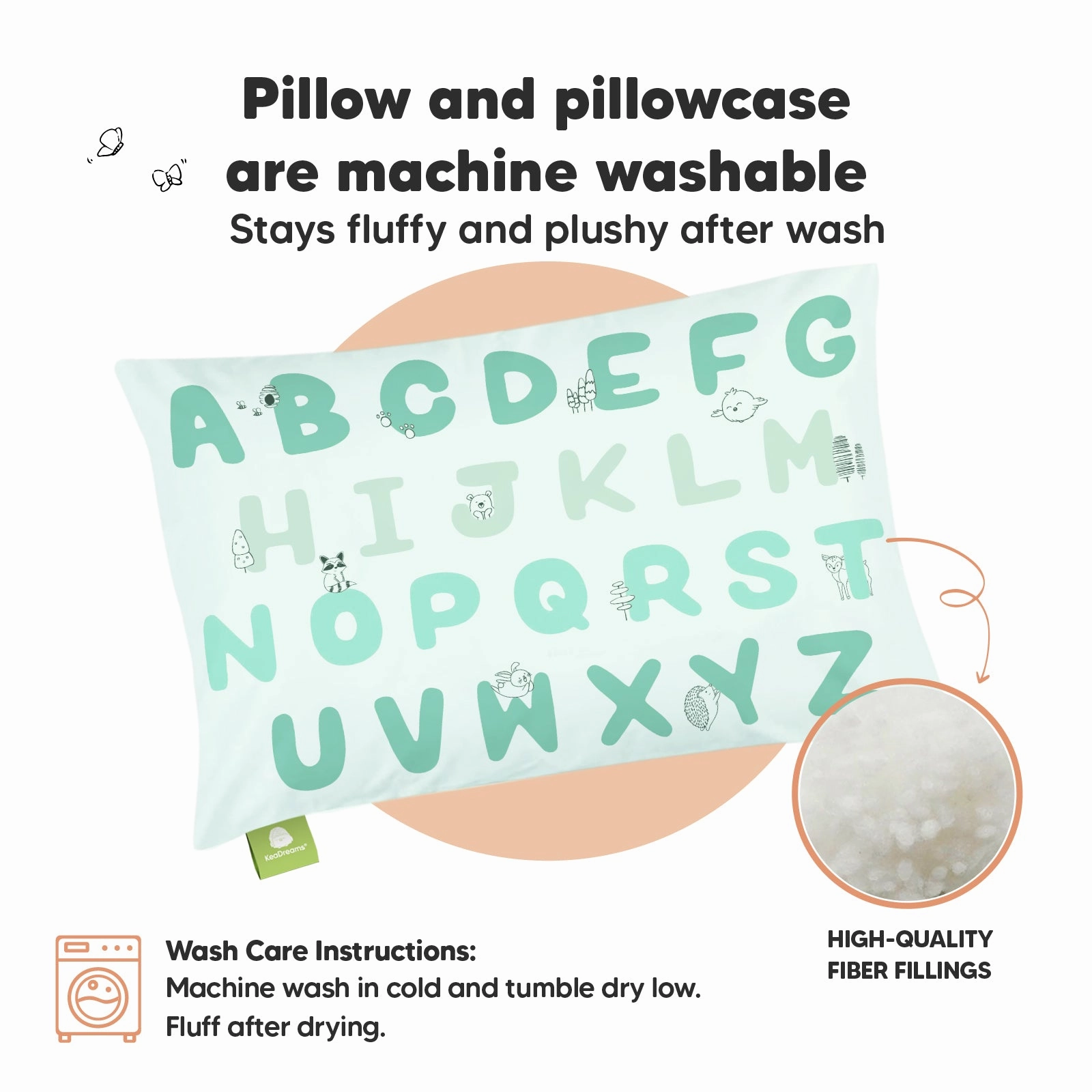 Toddler Pillow with Pillowcase (KeaABC Mint)