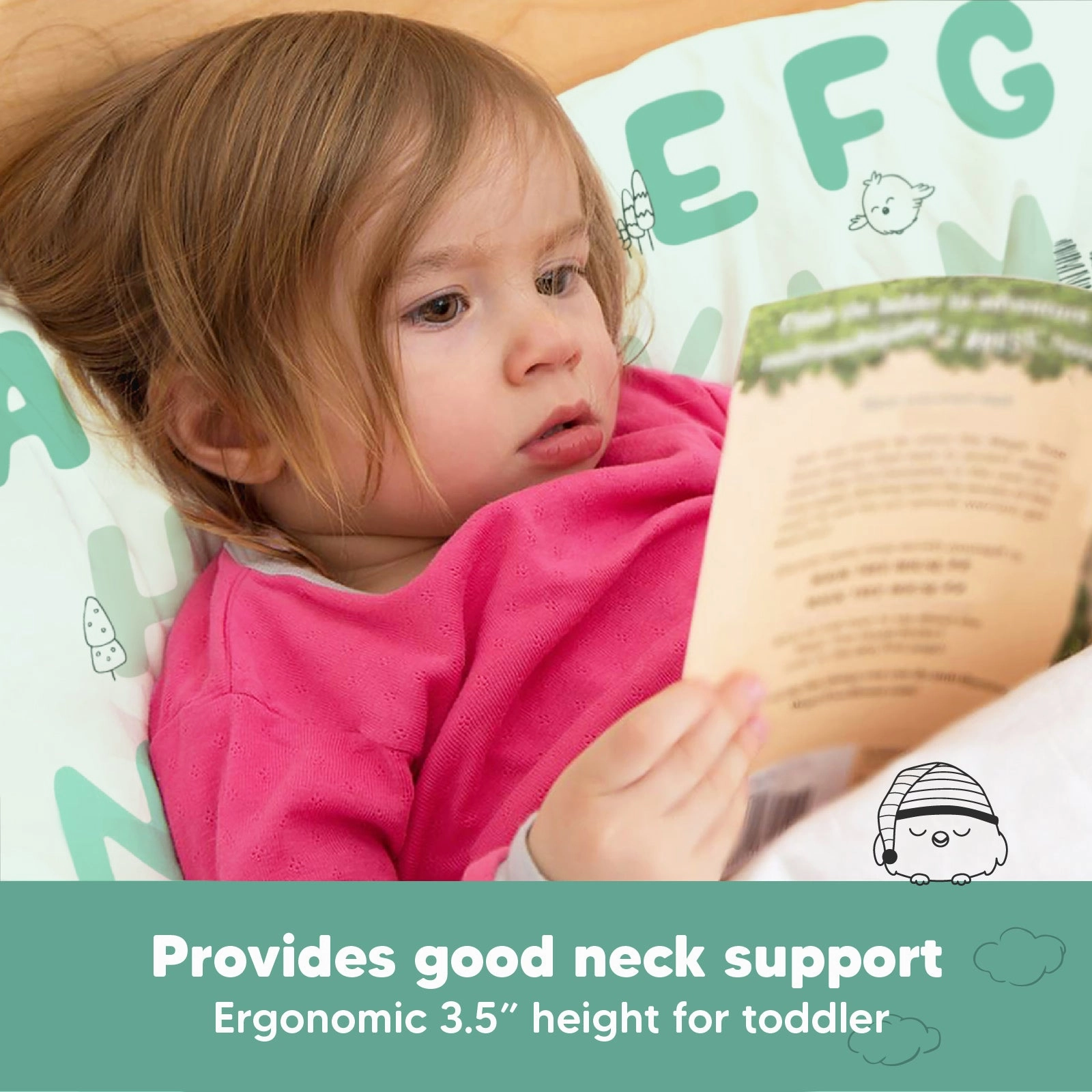 Toddler Pillow with Pillowcase (KeaABC Mint)