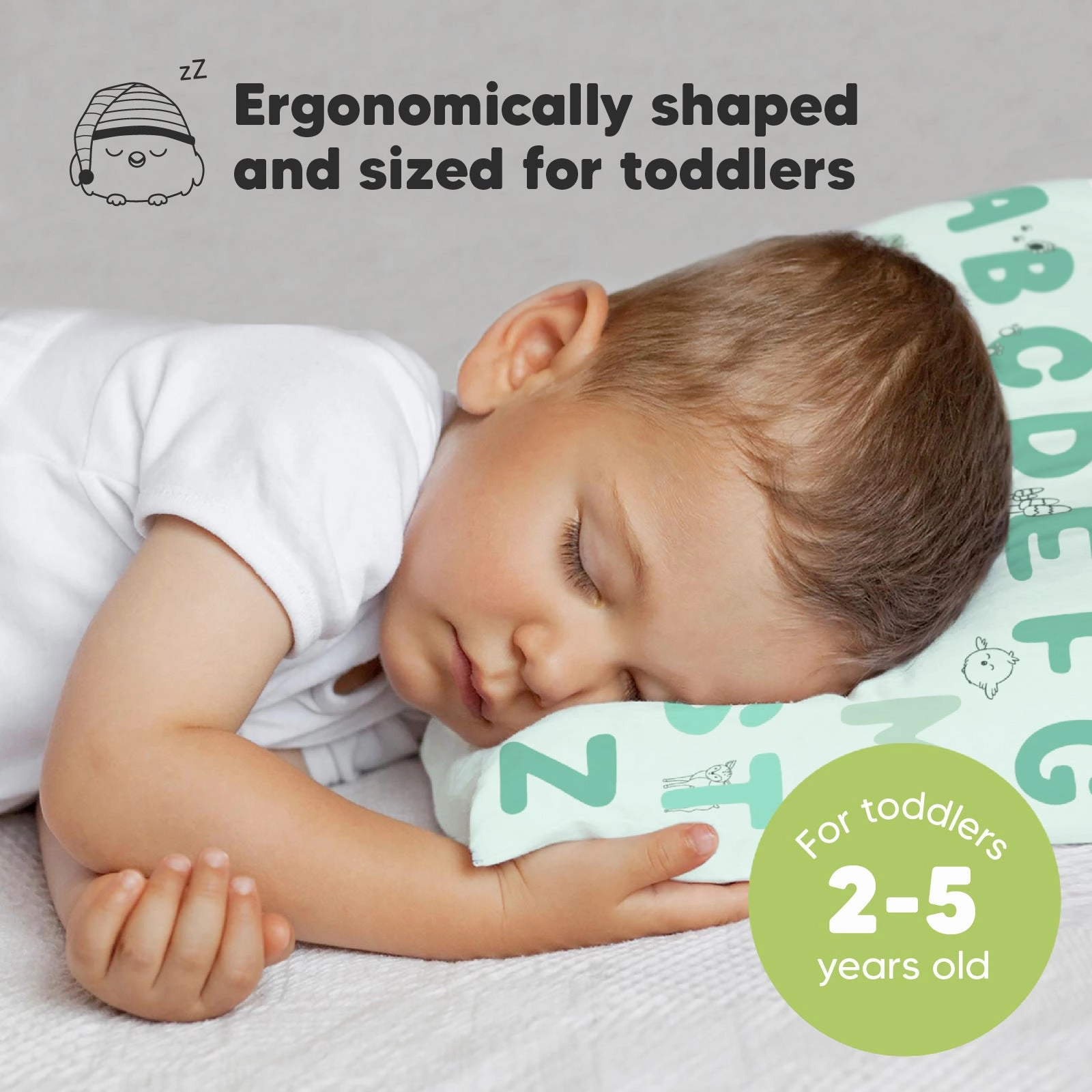 Toddler Pillow with Pillowcase (KeaABC Mint)