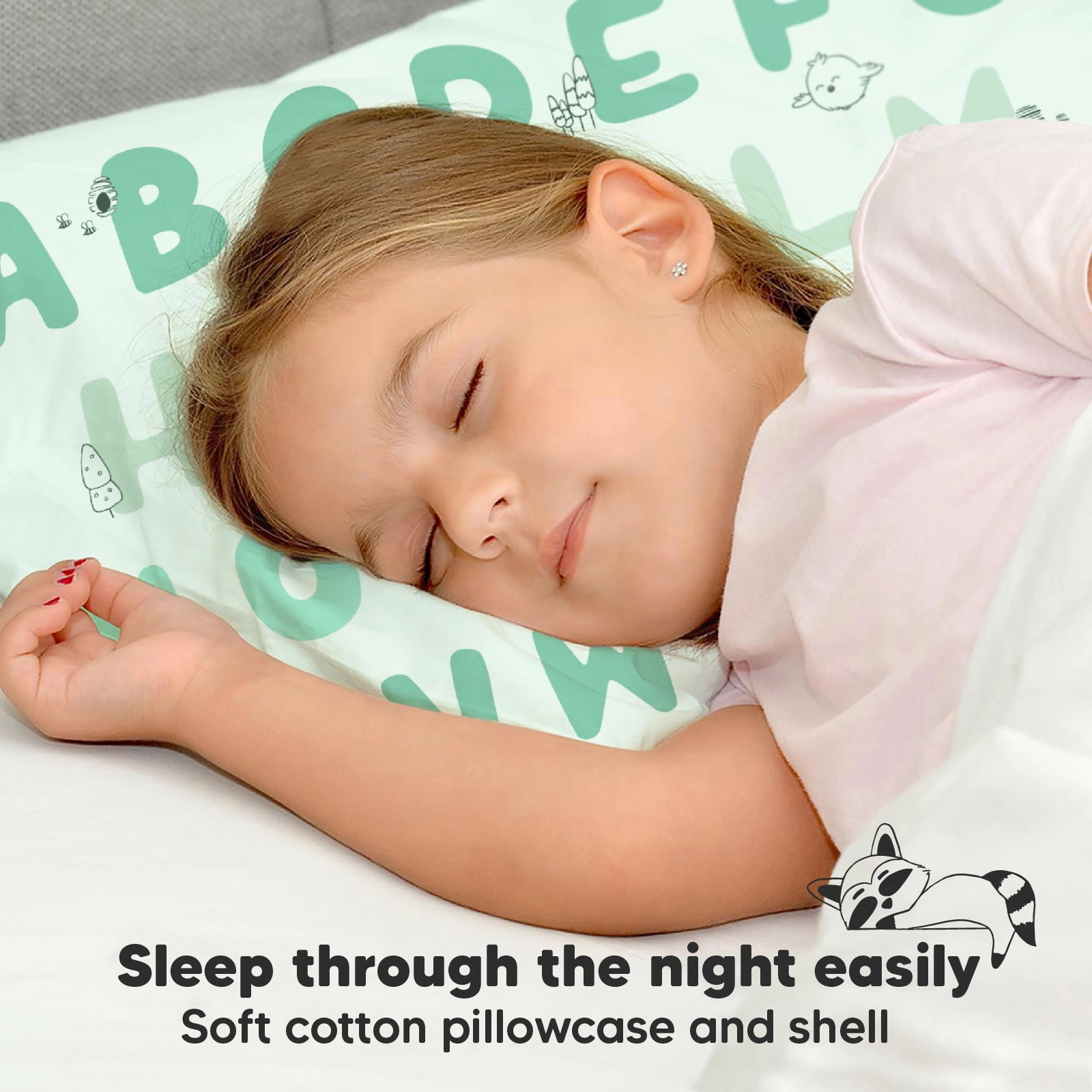 Toddler Pillow with Pillowcase (KeaABC Mint)