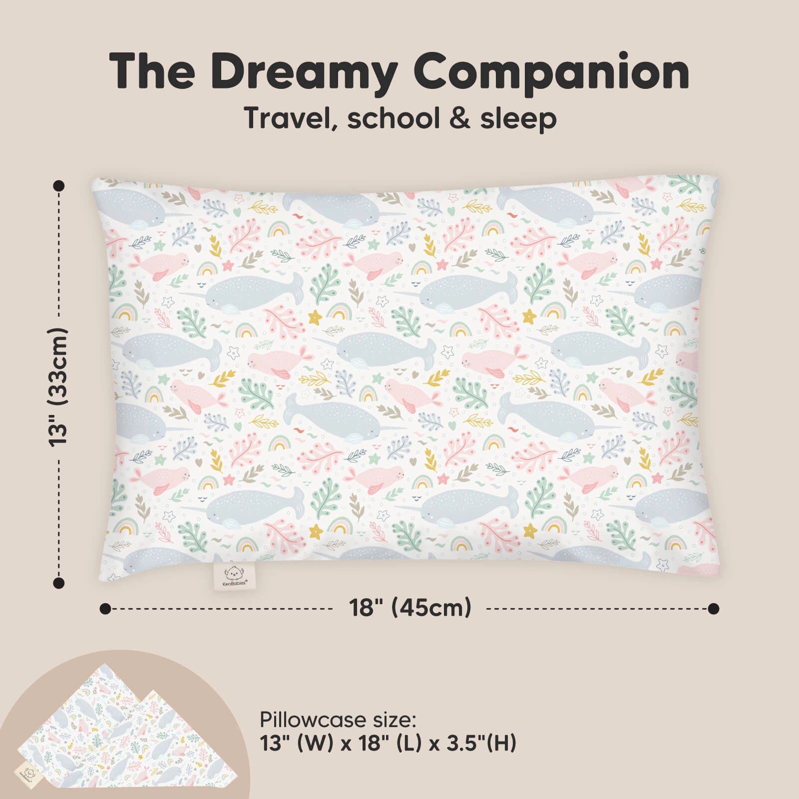 Toddler Pillow with Pillowcase (Narwhal)