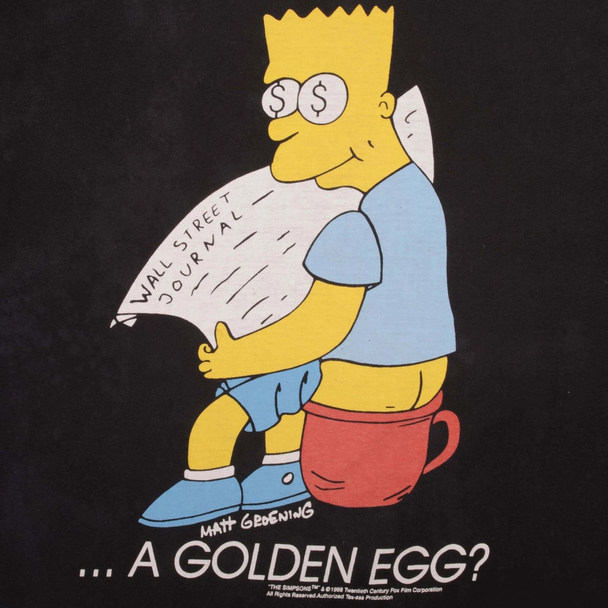 VINTAGE THE SIMPSONS BART A GOLDEN EGG TEE SHIRT 1998 SIZE LARGE