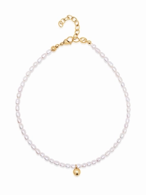 Women's Pearl Choker with Gold Sphere Pendant