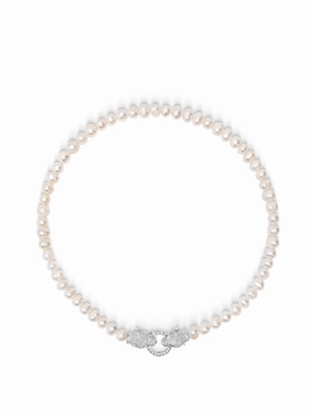 Women's Pearl Choker with Silver Double Panther Head