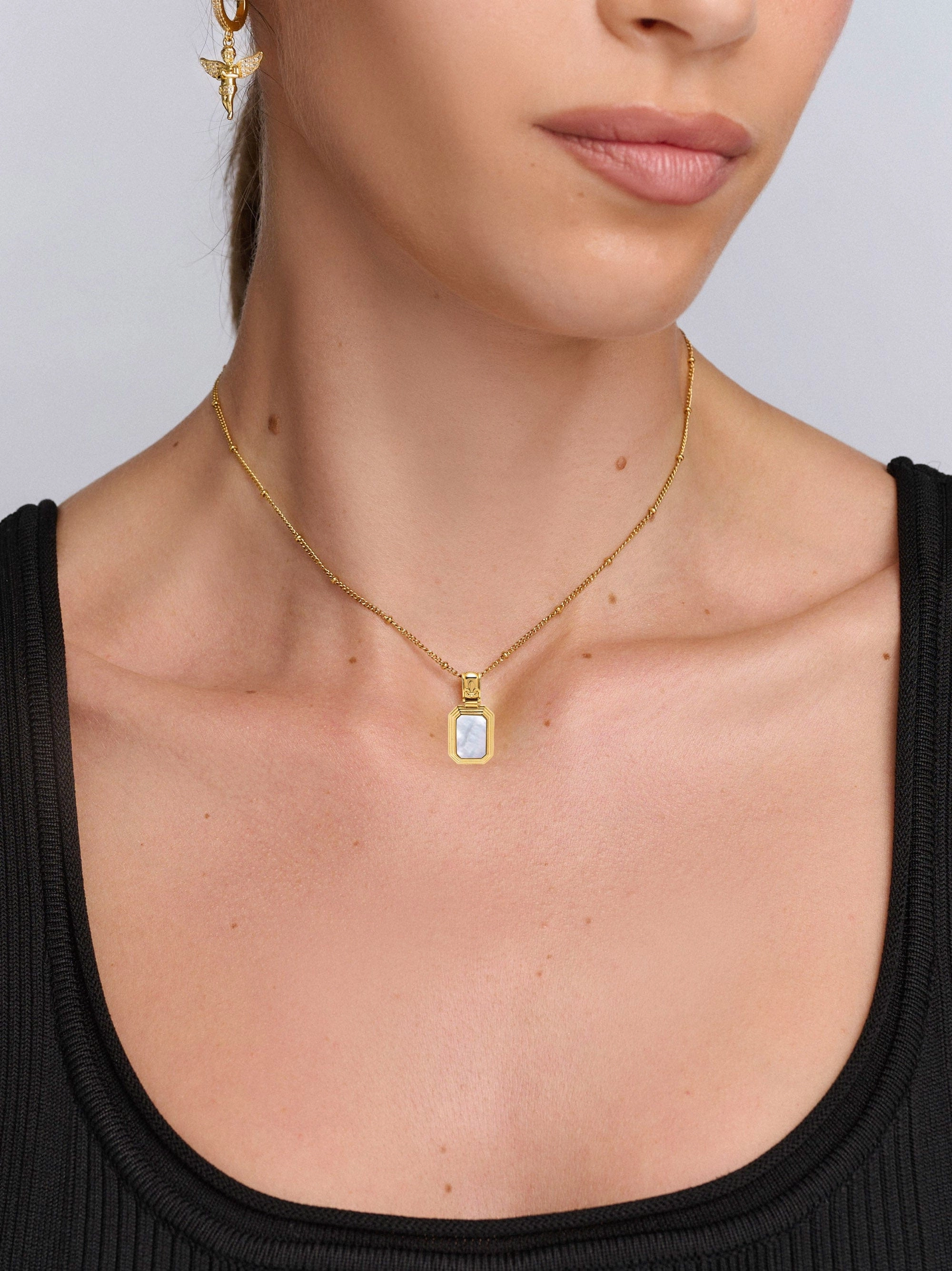 Women's Sterling Silver Necklace with Two-in-One Pearl & Black Onyx Pendant