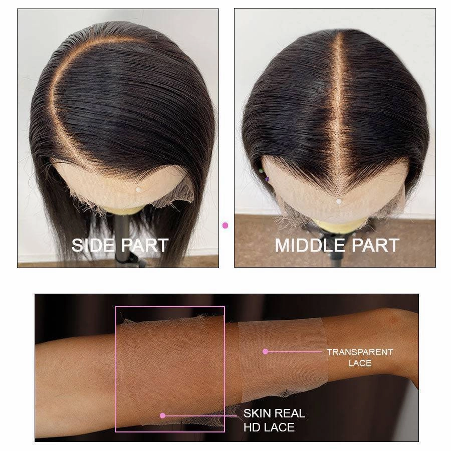 WOWANGEL Skinlike Real HD Lace 13x6 Lace Front Yaki Straight BOB Wig