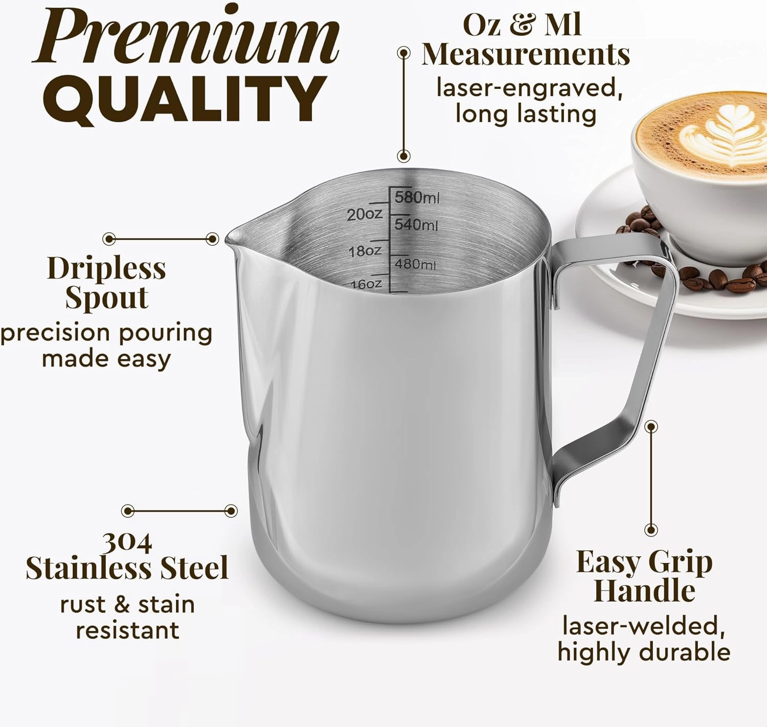 Zulay Kitchen 12oz Stainless Steel Milk Frothing Pitcher
