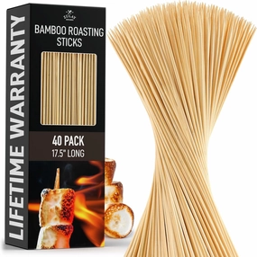 Zulay Kitchen Authentic Bamboo Marshmallow Smores Sticks - 40 Extra Long 17.5" Roasting Skewers